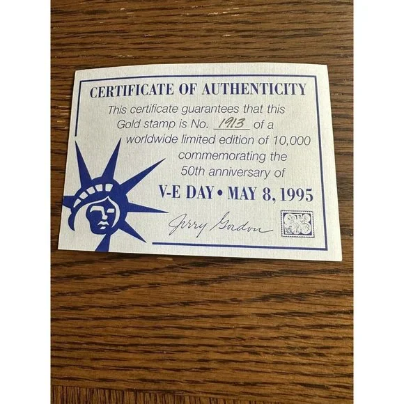 V-E Day 23K Gold Stamp 1945-1995 Commemorating 50th Anniversary Yalta Conference - Picture 2 of 7